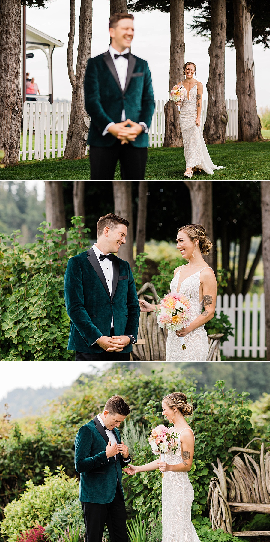 First look photos at Point No Point Lighthouse by Seattle elopement photographer Amy Galbraith