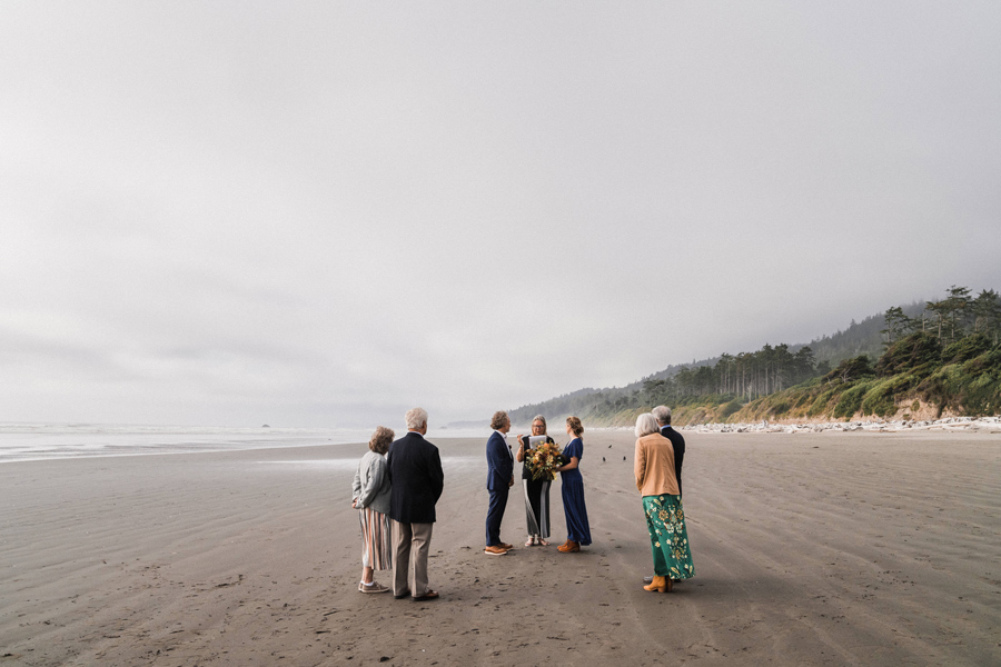 A small wedding ceremony on Kalaloch Beach in Olympic National Park.