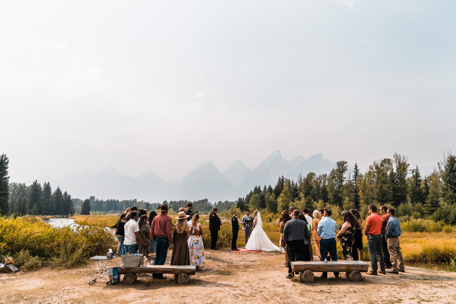 A small wedding at Schwabacher's Landing in Grand Teton National Park
