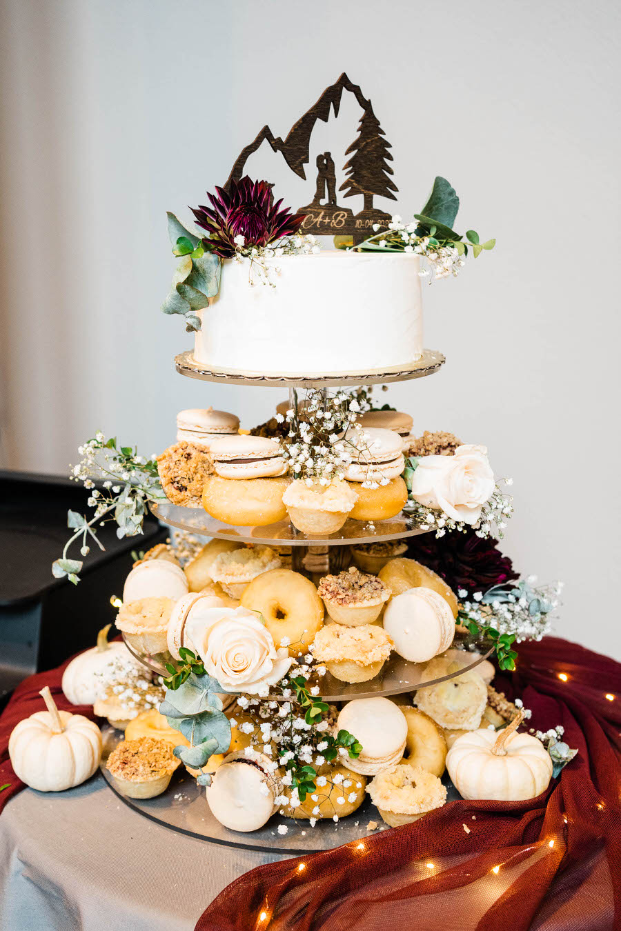 Mountain wedding cake and macarons for a hiking elopement in Washington