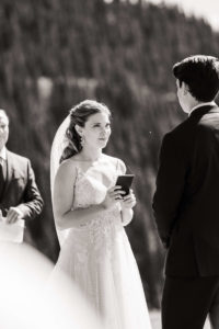 Bride and groom during elopement ceremony at Hurricane Ridge