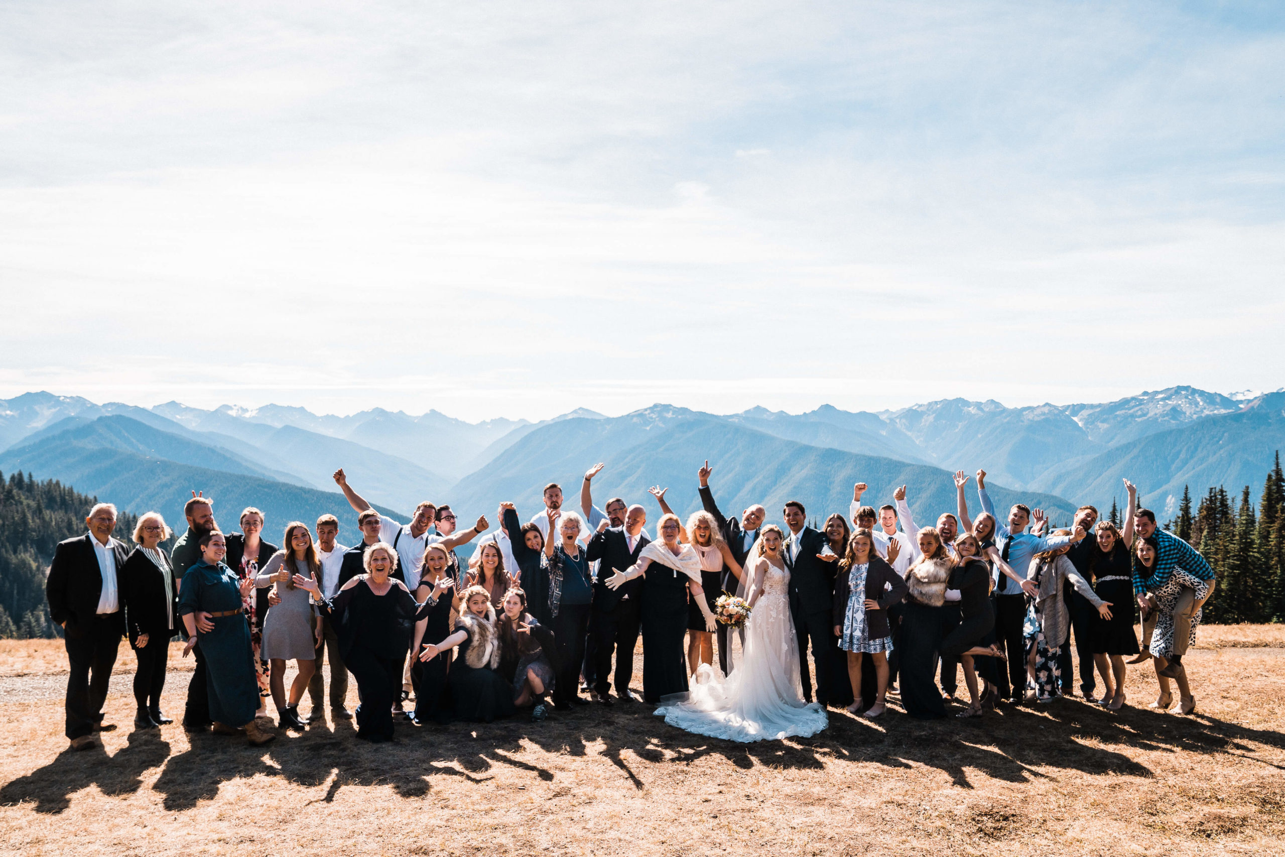 Bride and groom and guests at Hurricane Ridge elopement