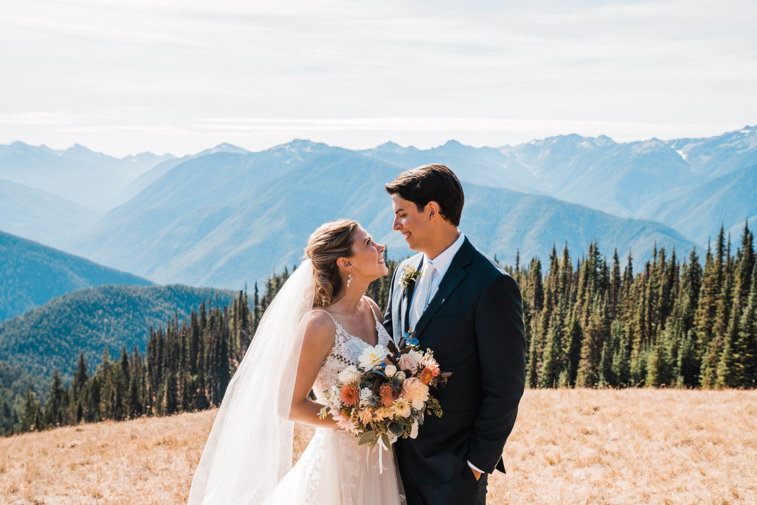 Bride and groom at Hurricane Ridge elopement