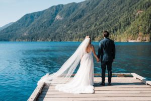 Bride and groom portraits at Lake Cushman