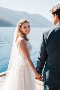 Bride and groom portraits at Lake Cushman