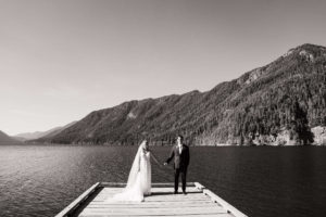Bride and groom portraits at Lake Cushman