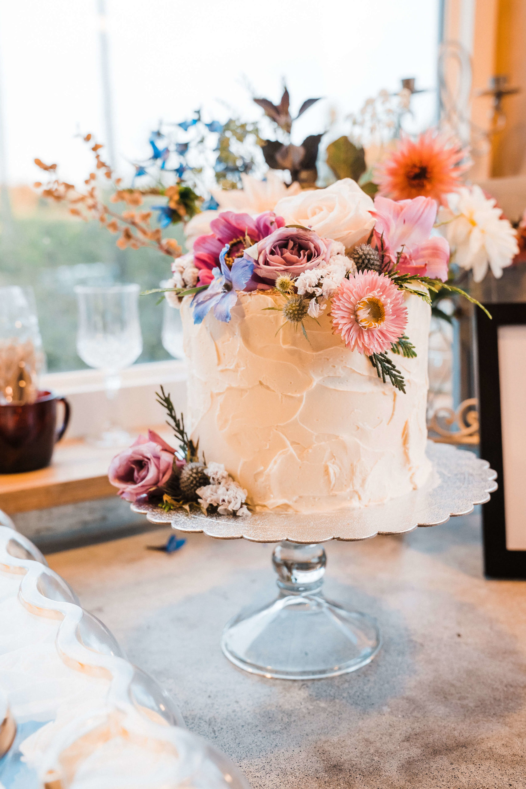Wedding cake with colorful flowers