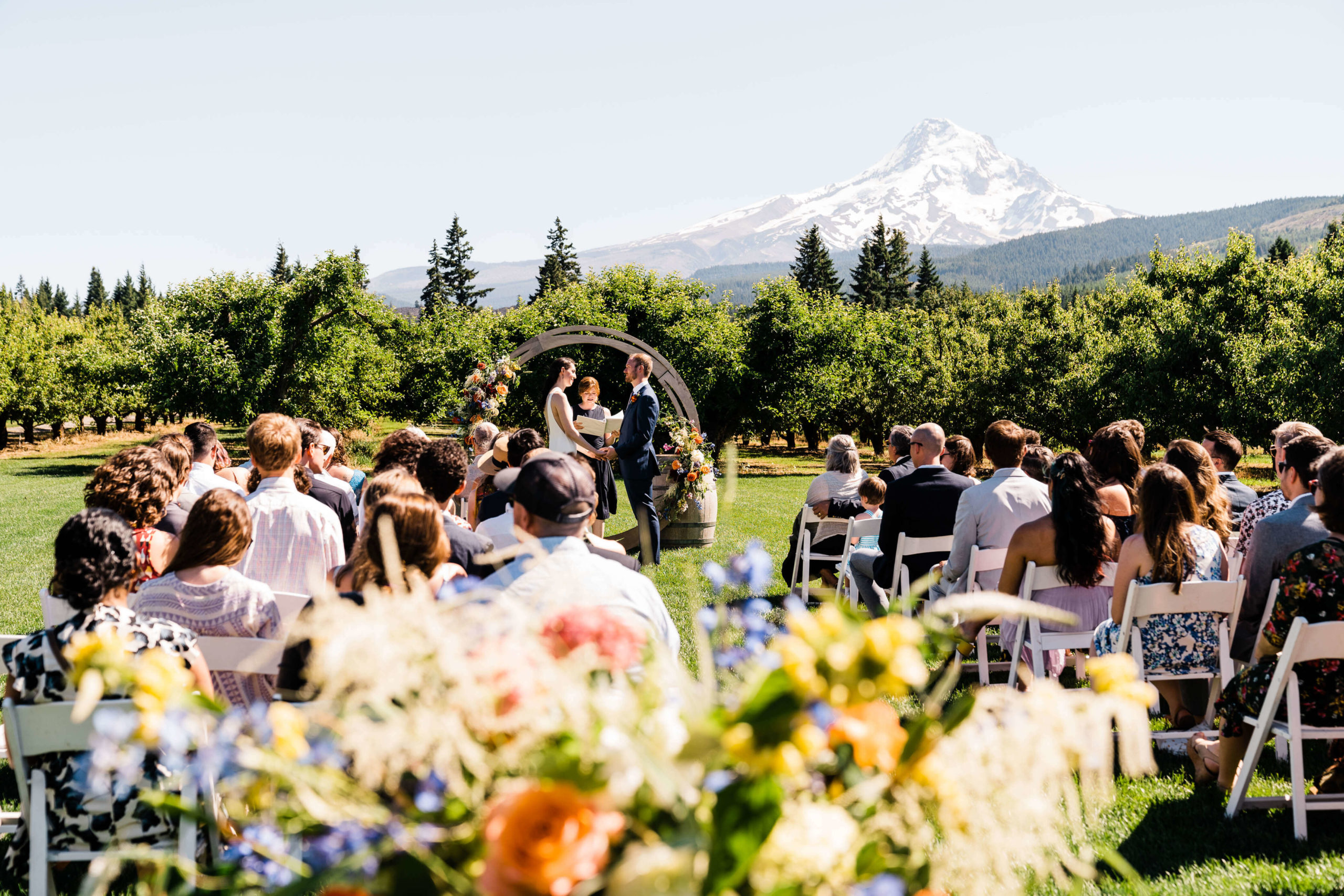 Outdoor wedding ceremony at Mt Hood, Oregon