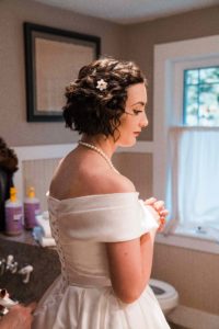 Bride getting ready on her wedding morning
