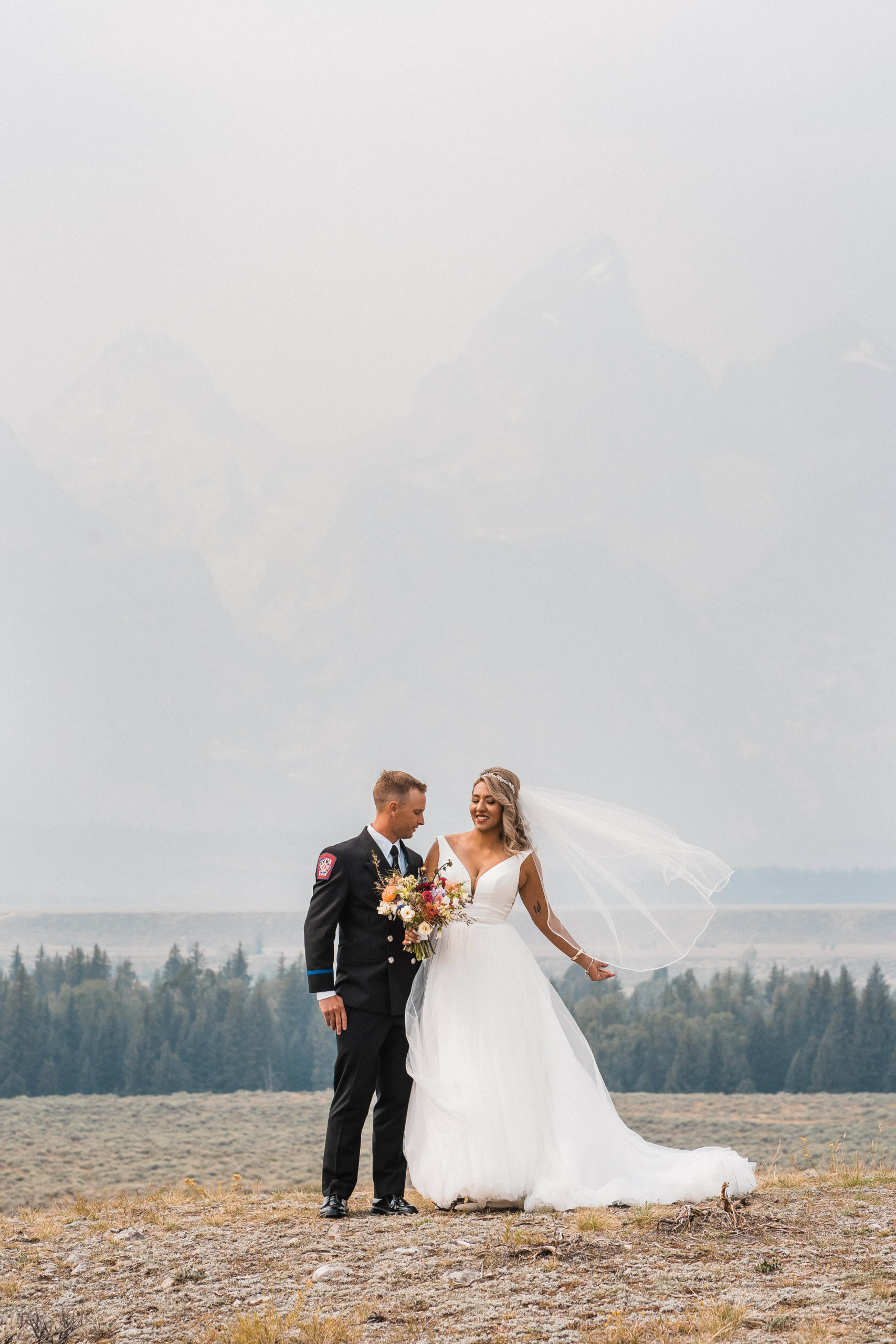 Bride and groom couple portraits for small summer wedding in Jackson Hole, Wyoming