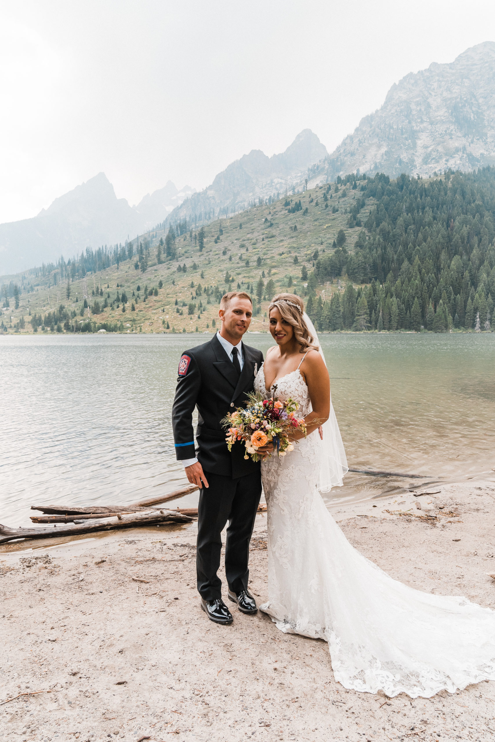 Bride and groom couple photos for small summer wedding in Grand Teton National Park