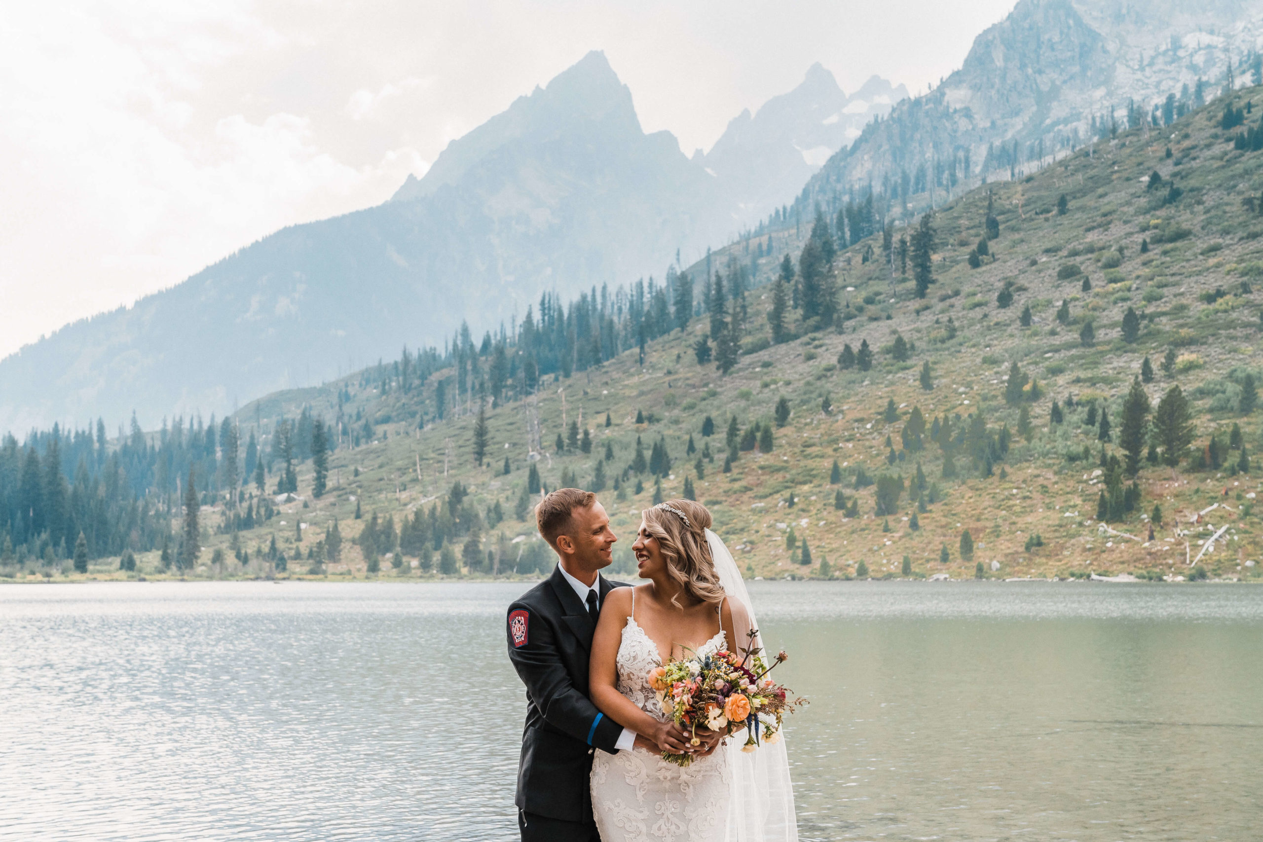 Bride and groom couple photos for small summer wedding in Jackson Hole, Wyoming