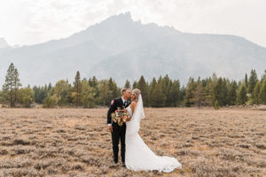 Bride and groom couple photos for small summer wedding in Grand Teton National Park