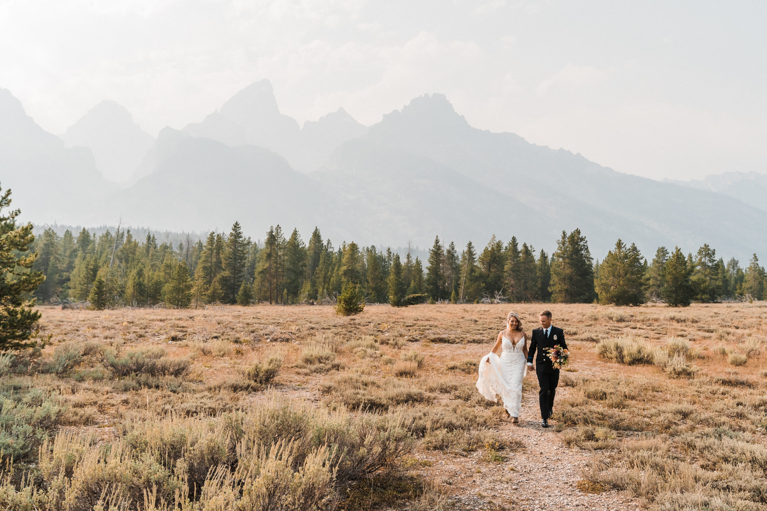 Bride and groom couple photos for small summer wedding in Jackson Hole, Wyoming