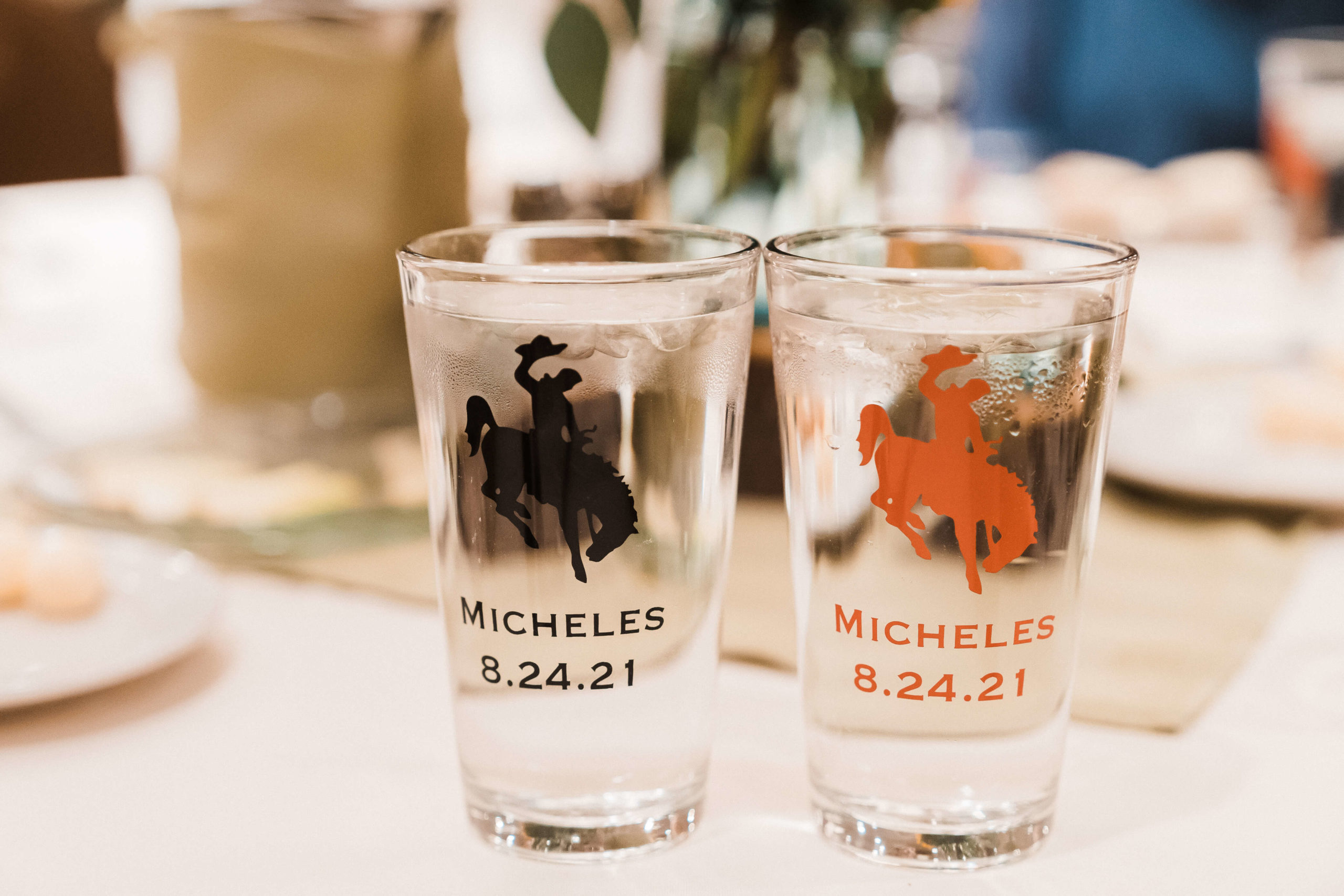 Shot glasses with cowboy and bronco