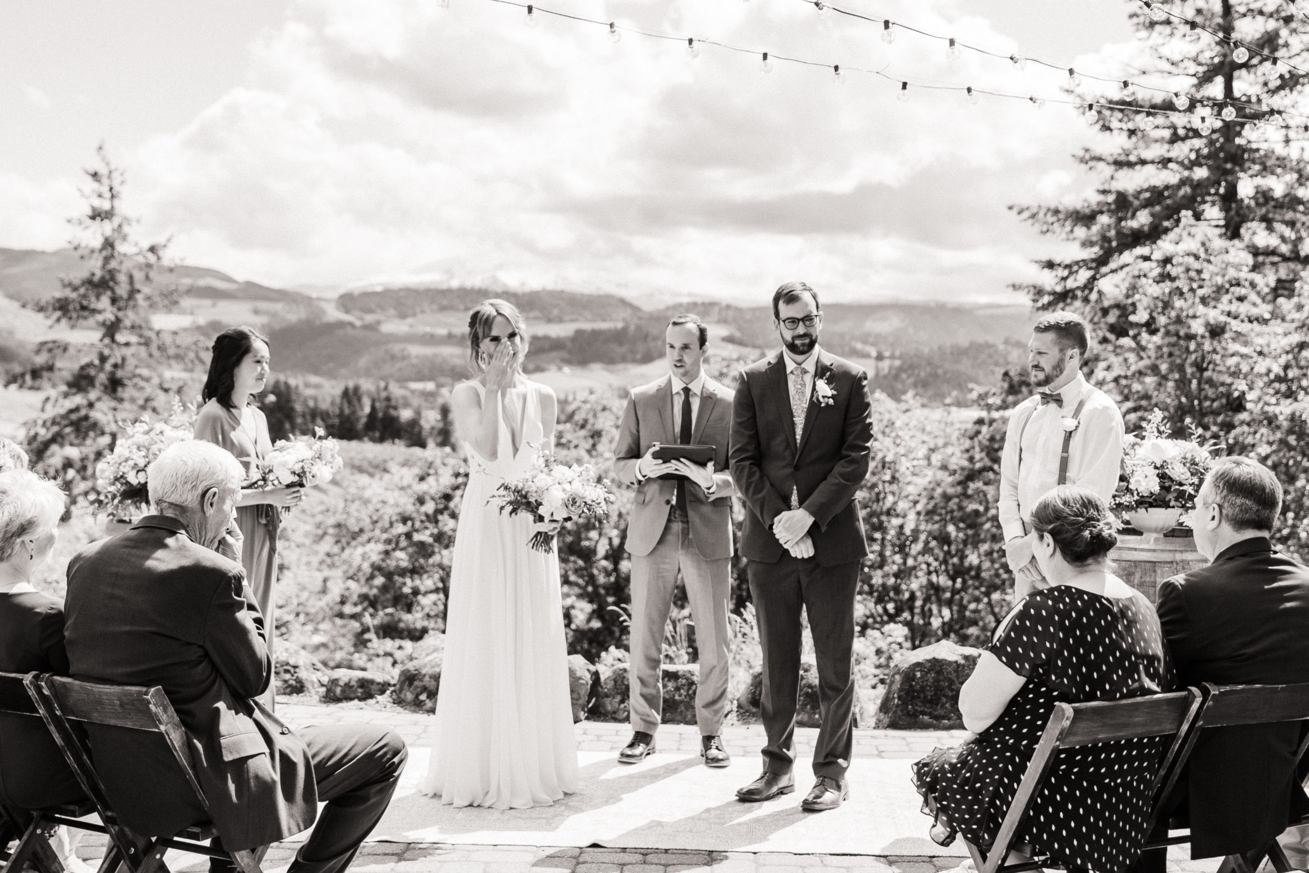 Bride and groom at the altar of their Hood River wedding