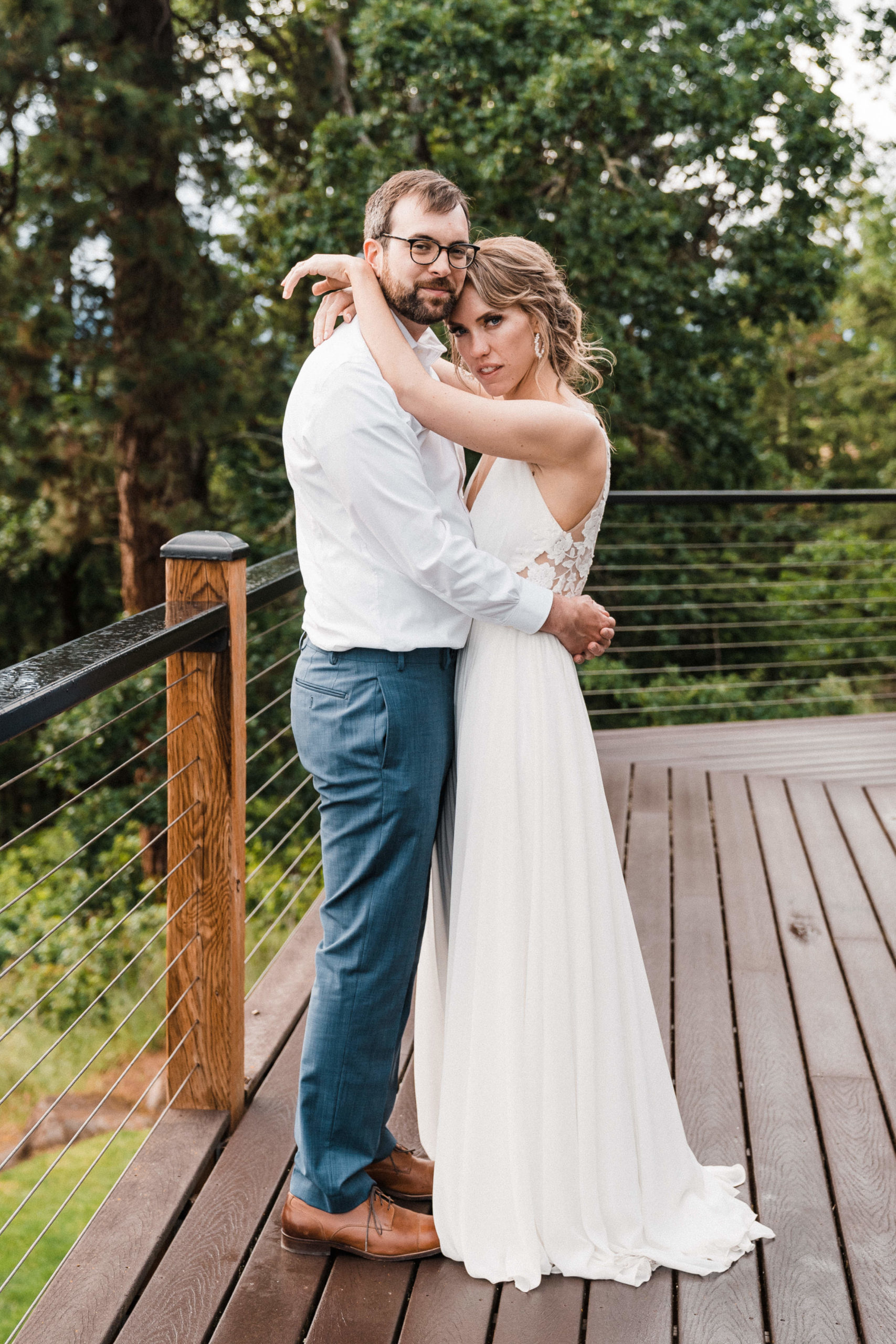 Bride and groom couple photos at intimate wedding in Hood River